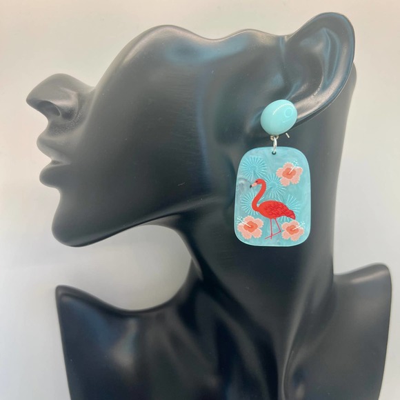 Blue Flamingo Earrings - Summer Earrings - Vacation Earrings - Picture 7 of 10